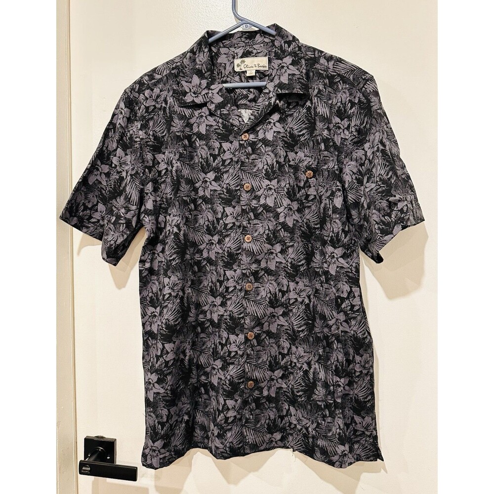 Oliver & Burke Men's M Black/Gray Short Sleeve Hawaiian Floral Button-Up Pockets